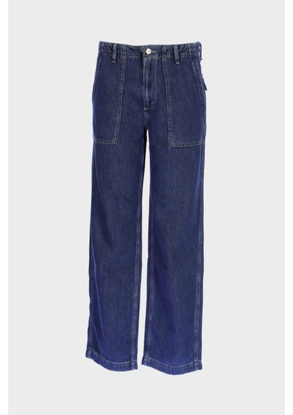 Orta Mavi Loose Fit Lastikli Patı Fermuarlı Jean Pantolon E 4409-006