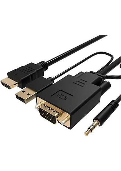 - HDMI To VGA Kablo 3.5mm Ses ve USB Güç Destekli - 1080P - 1 Metre