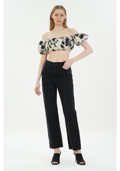 Diana Antrasit Yüksek Bel Patı Fermuarlı Paçası Kesikli Dad Straight Fit Jean Pantolon C 4517-102