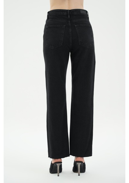 Diana Antrasit Yüksek Bel Patı Fermuarlı Paçası Kesikli Dad Straight Fit Jean Pantolon C 4517-102 fırsatları