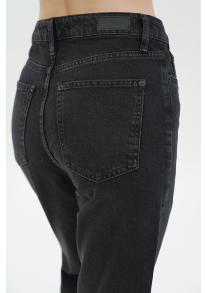 Diana Antrasit Yüksek Bel Patı Fermuarlı Paçası Kesikli Dad Straight Fit Jean Pantolon C 4517-102 indirimleri