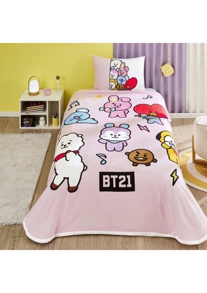 Lisanslı BT21 Tek Kişilik Pamuk Pike Takımı