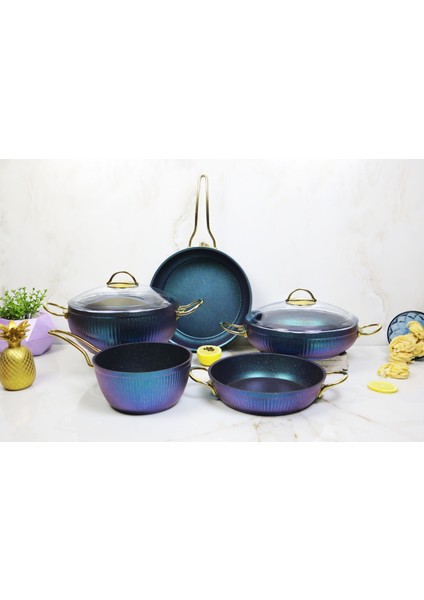 Istiridye Gold Granit 8 Parça Tencere Set - Yeşil