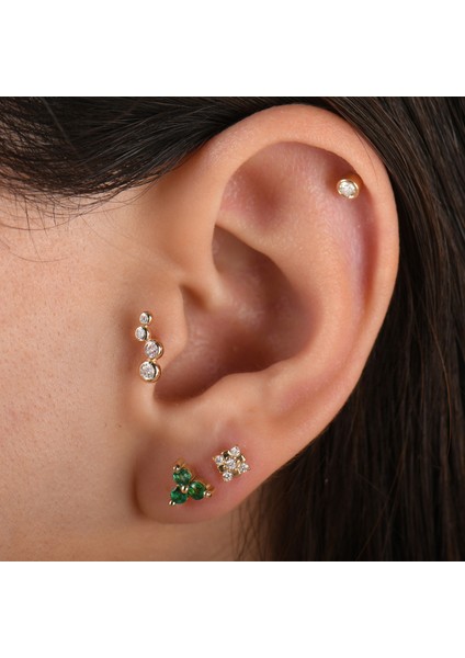 Zümrüt Taşlı Altın Tragus Piercing