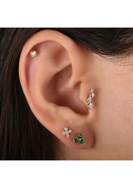 Zümrüt Taşlı Altın Tragus Piercing