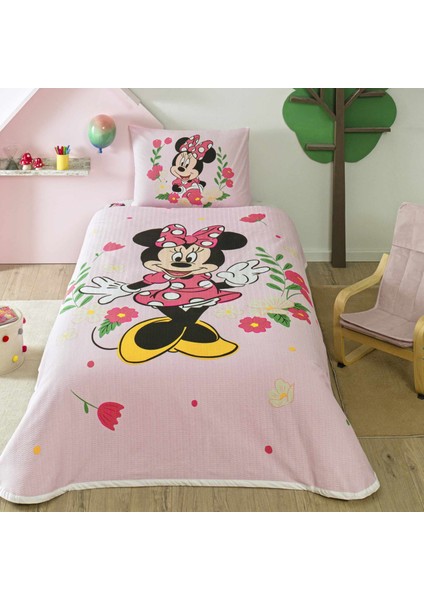 Lisanslı Minnie Mouse Golden Tek Kişilik Pamuk Pike Takımı