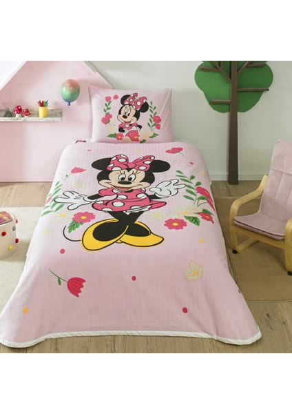 Lisanslı Minnie Mouse Golden Tek Kişilik Pamuk Pike Takımı