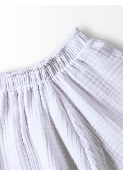 Müslin Erkek Çocuk Yazlık Sweatshirt Şalvarlı Pantolon Takım Beyaz indirimleri