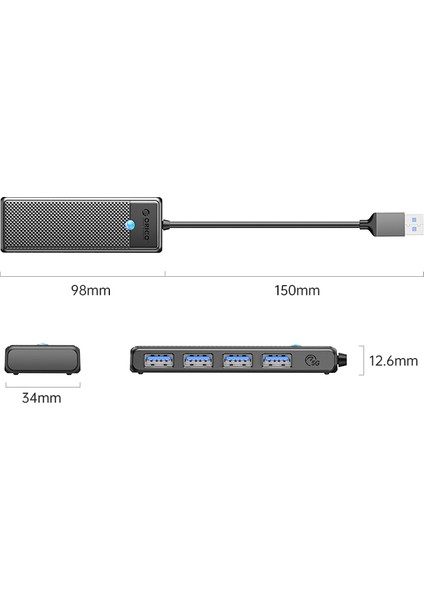 Usb-C Girişli 4 Portlu USB 3.0 5gbps Hub - Hızlı Veri Aktarımı ve Geniş Uyumlu Çoklayıcı Siyah