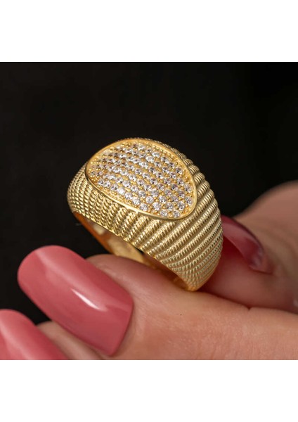 Gümüş Gold Zirkon Taşlı Kadın Yüzük