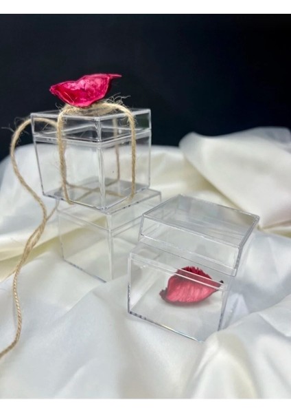 Özel Tasarım Kare Kapaklı Mika Kutu 5X5X5 cm 24 Adet, Jel Mum Kutusu, Mini Bub