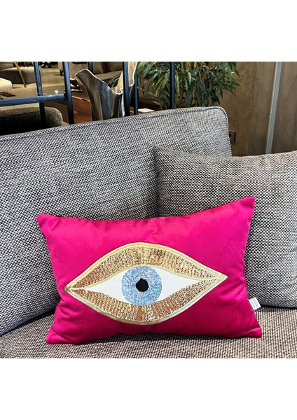 Dekoratif Pullu Göz Desenli Mor Kadife Kırlent Kılıfı ( 35 cm x 50 cm ) fiyatları