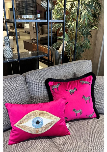 Dekoratif Pullu Göz Desenli Mor Kadife Kırlent Kılıfı ( 35 cm x 50 cm ) modelleri