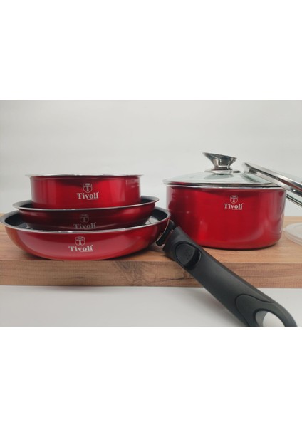 Tivoli Metallik Line Red Collection 9 Parça Tencere Seti