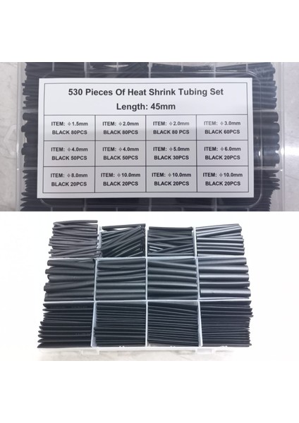 530 Parça Isıyla Daralan Makaron Set Kablo Kılıfı 45 mm