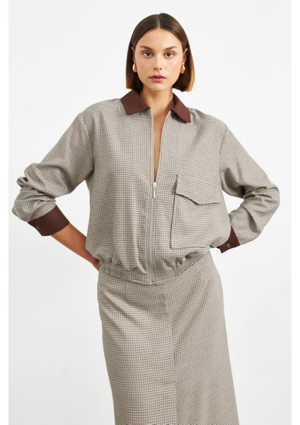 Kahverengi Garnili Astarsız Bomber Ceket