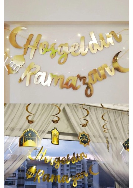 Ledli Hoşgeldin Ramazan Gold Banner Yazı 6'lı Tavan Süs