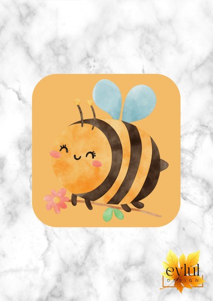 Sevimli Arı Baskılı Özel Tasarım Baskılı Mdf Kare Bardak Altlığı