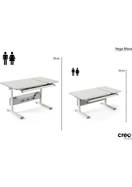 Creo Mobili Vega Delüx Yükseklik Ayarlı Çalışma Masası Takımı (Çalışma Masası + Sandalye + Keson) - Beyaz / Fuşya