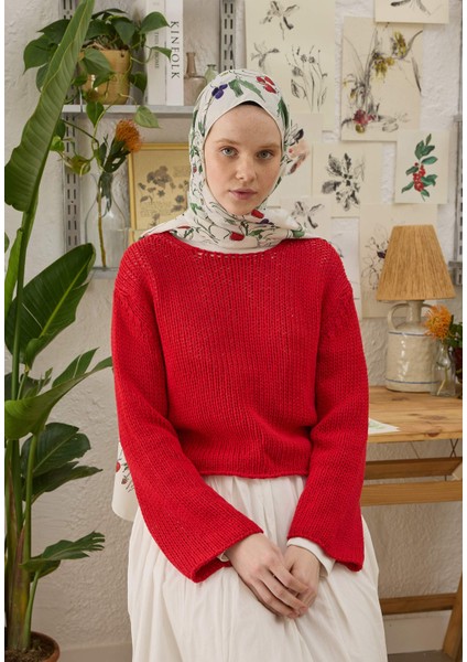 Strawberry Desen Şal Ekru