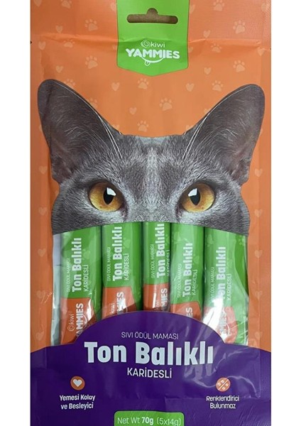 Kiwi Yammies KYCC-50350 5'li Ton Balıklı Karidesli Sıvı Kedi Ödül Maması