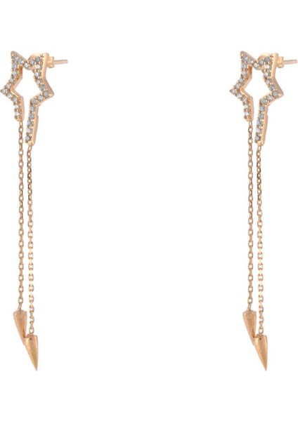 925 Ayar Gümüş Yıldız Detaylı Zincir Küpe