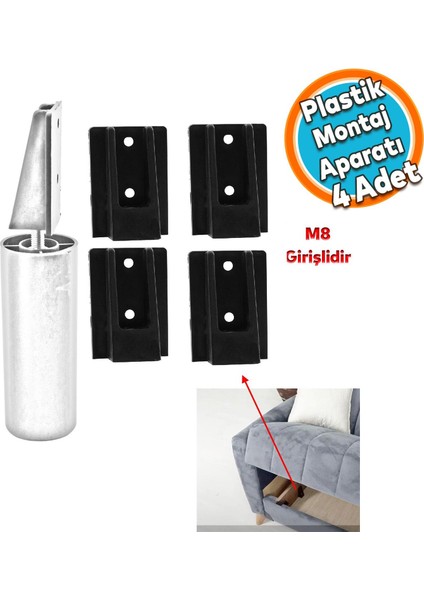 Mobilya Kanepe Masa Baza Sehpa Gizli Montaj Ayağı Plastik Bağlantı Aparatı M8 Civatalı Tabanı 4 Adet