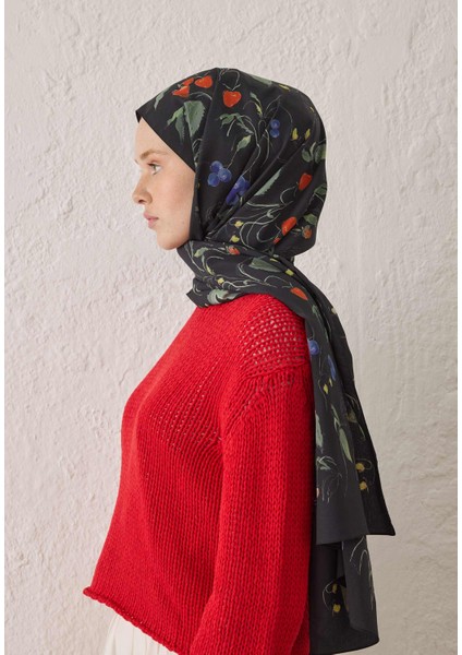Strawberry Desen Şal Siyah