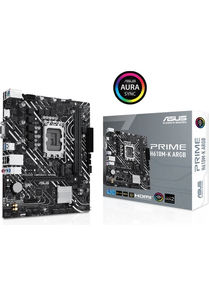 Prıme H610M-K D4 Argb Intel H610 LGA1700 Ddr4 3200 HDMI M2 Usb3.2 Aura Rgb Matx Asus 5x Protectıon Iıı