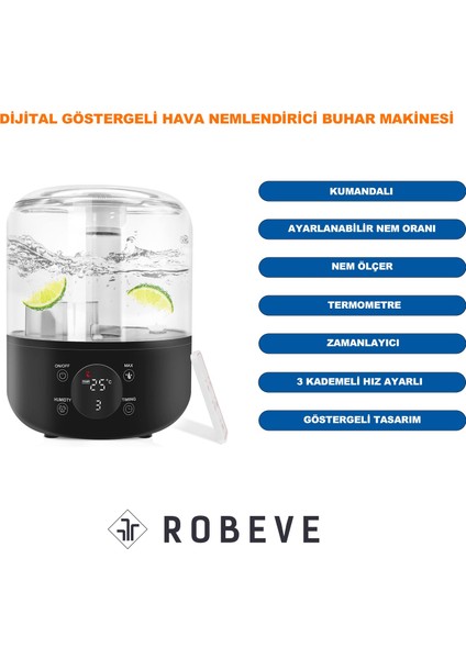 J001 Touch 4 Litre Ultrasonik Hava Nemlendirici Buhar Makinesi Dijital Hava Nemlendirme Cihazı Nem Ölçer Termometre Hava Nemlendirme Makinesi ve Aroma Difüzörü Nem Ölçerli