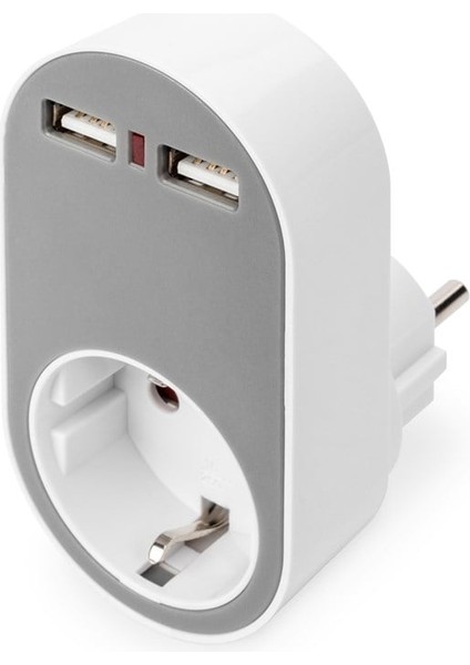 Evrensel Priz ve USB Yuvaya Sahip Şarj Adaptörü (2 x Usb-A) digitus Universal USB Plug-In Charger With 2 x Usb-A Sockets And Integrated Socket