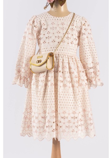 Çiçek Desenli Fisto Kumaş Kız Çocuk Elbisesi