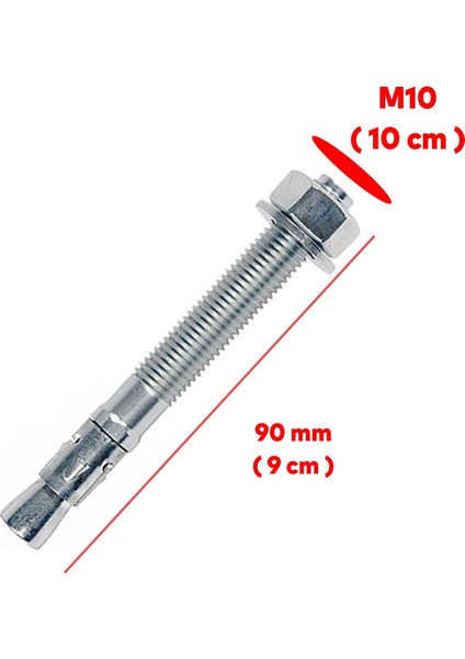 Saplamalı Klipsli Çelik Dübel M10X90 mm Raf Montaj Bağlantı Zemin Monte Tavan Beton Asma Aparat