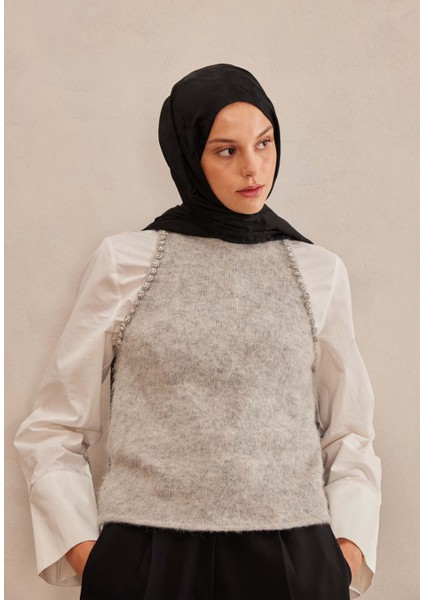 Kazayağı Jakarlı Şal Siyah