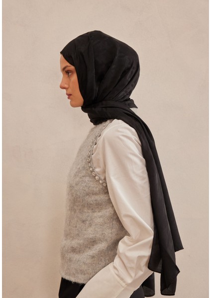 Kazayağı Jakarlı Şal Siyah