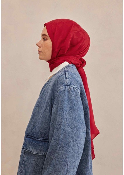 Kazayağı Jakarlı Şal Kırmızı fırsatları