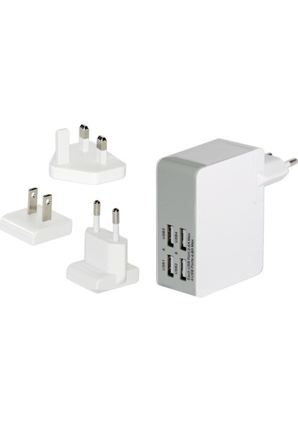 Evrensel (Eu/uk/us) Seyahat Şarj Seti , 4 x USB Port