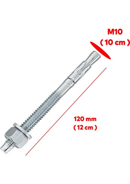 Saplamalı Klipsli Çelik Dübel M10X120 mm Raf Montaj Bağlantı Zemin Bağlantı Tavan Beton Asma Aparat