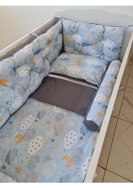 80X140 Çift Yönlü Beşik 4 Kenar Koruma Takımı Mavi Bulut