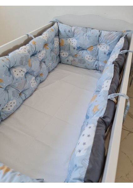 80X140 Çift Yönlü Beşik 4 Kenar Koruma Takımı Mavi Bulut