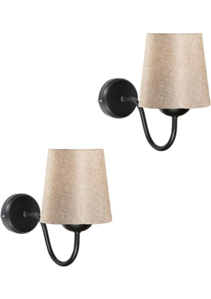 (2 Adet) Leon Modern Siyah Gövde Çuval Kumaş Abajurlu Aplik