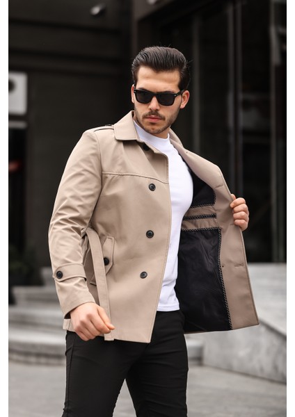 Erkek Krem Mevsimlik Astarlı Kemerli Kruvaze Trençkot fiyatları