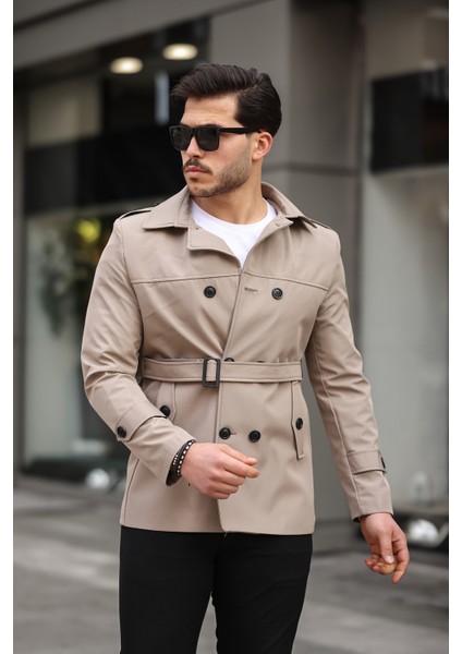 Erkek Krem Mevsimlik Astarlı Kemerli Kruvaze Trençkot fırsatları