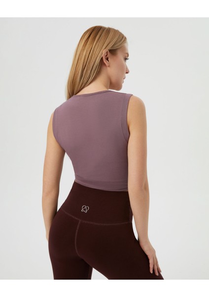 Lila Anvelop Belden Bağlamalı Kolsuz Crop Bluz