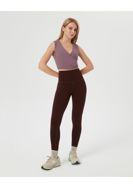 Lila Anvelop Belden Bağlamalı Kolsuz Crop Bluz