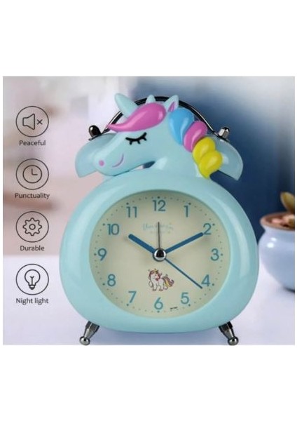 Unicorn Işıklı Alarmlı Masa Saati Çift Çanlı Akar Saniyeli Dekoratif Çalar Saat