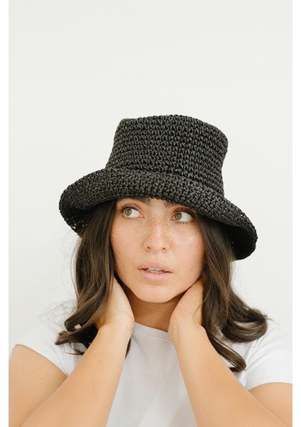 Kadın Hasır Bucket Şapka Naturel Ayarlanabilir Kova Plaj Şapkası Siyah fiyatları