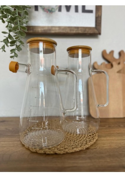 Bambu Kapaklı Vakumlu Standlı 900 ml Borosilikat Cam Yağlık Sütlük Sosluk 3'lü Set indirimleri