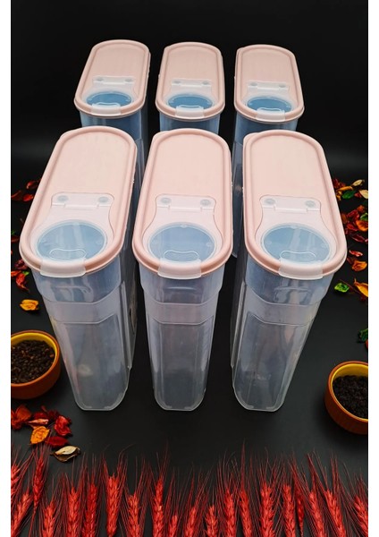 Erzak Bakliyat Saklama Kabı ( 4 Litre ) Kiler Box 6 'lı Set Lüks Şık Kutu Çeyiz Seti Pembe fiyatları