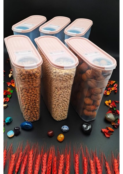 Erzak Bakliyat Saklama Kabı ( 4 Litre ) Kiler Box 6 'lı Set Lüks Şık Kutu Çeyiz Seti Pembe fırsatları